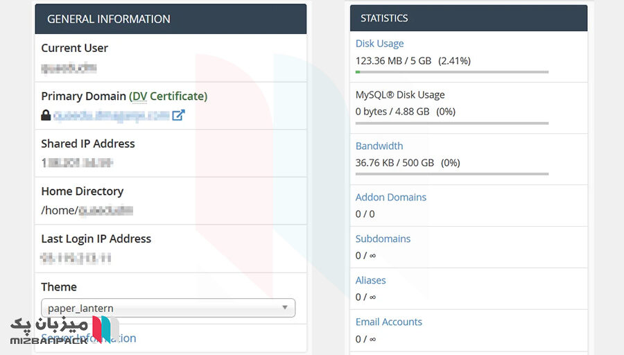 General Information & Statistics در سی پنل