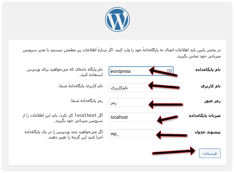 درج اطلاعات دیتابیس ساخته در سی پنل در مرحله ی قبلی مرحله 2