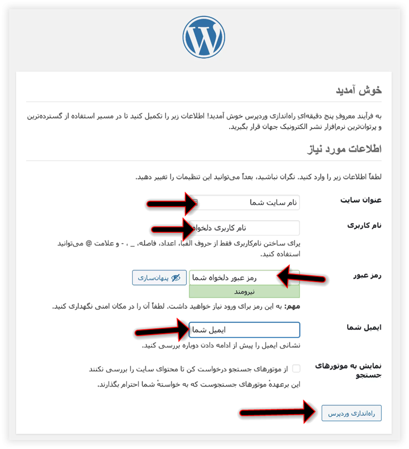 اطلاعات سایت در مرحله ی 4 وردپرس