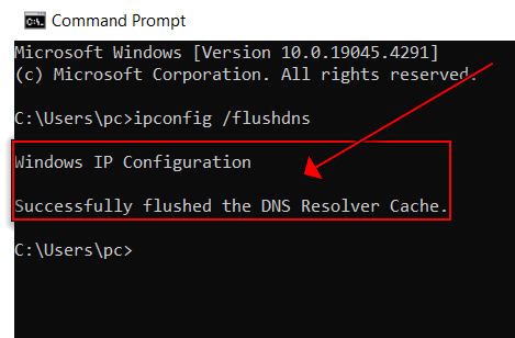 Windows IP Configuration Successfully flushed the DNS Resolver Cache.